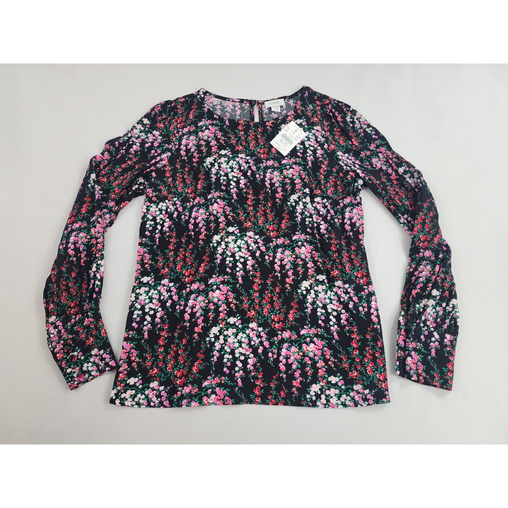 J.Crew Womens Floral Blouse Top Black Red Pink Long Sleeve BM016 PXXS NEW